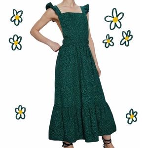 Zara green floral pinafore dress